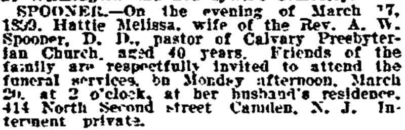 Philadelphia Inquirer, March 19, 1899 — Spooner obituary