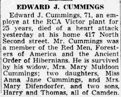 417 North 2nd Street — Edward J. Cummings obituary, Camden Courier-Post, July 5, 1941