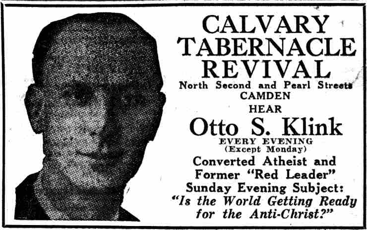 426 North 2nd Street — Calvary Tabernacle Revival advertisement, Camden Courier-Post, June 18, 1932