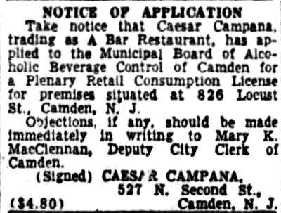 Camden Courier-Post, June 12, 1954 — A Bar, Locust Street, Caesar Campana Sr.
