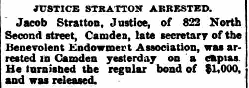 822 North 2nd Street — Justice Stratton Arrested, Philadelphia Inquirer, May 17, 1891
