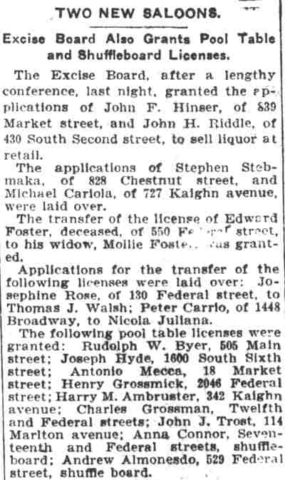 430 South 2nd Street, John H. Riddle, Camden Post-Telegram, July 7, 1904