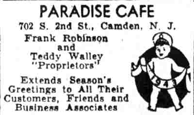 Paradise Cafe holiday greeting advertisement, Camden Courier-Post, December 25, 1942