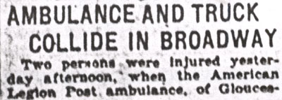 Ambulance and Truck Collide in Broadway — Camden Courier-Post, February 4, 1931