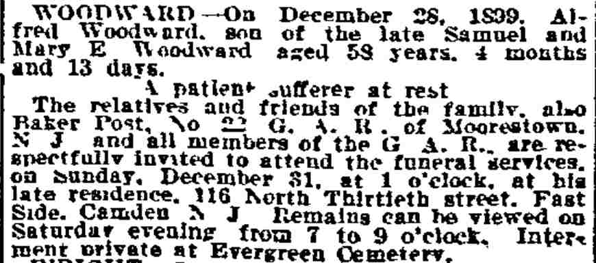Alfred E. Woodward, Philadelphia Inquirer, December 29, 1899