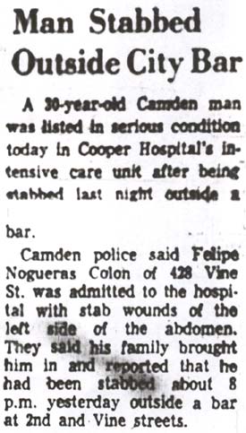 Man Stabbed Outside City Bar - Camden Courier-Post, November 6, 1973