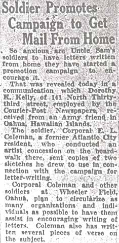 Soldier Promotes Campaign to Get Mail From Home — Dorothy H. Kelly, 141 North 33rd Street