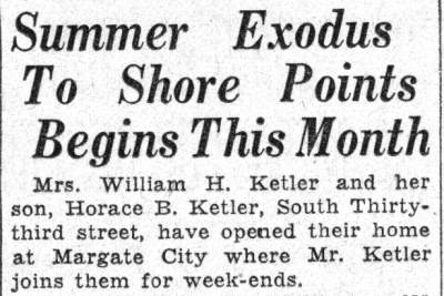 Summer Exodus To Shore Points, Ketler family, 247 South 33rd Street, 1932