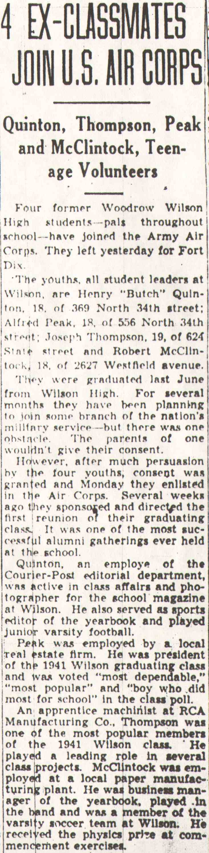 556 North 34th Street — Alfred Peak article, Camden Courier-Post June 5, 1942