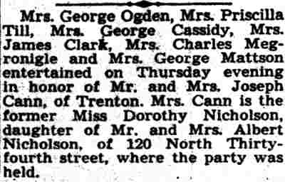 120 North 34th Street — Albert Nicholson family, Camden Courier-Post May 17, 1941