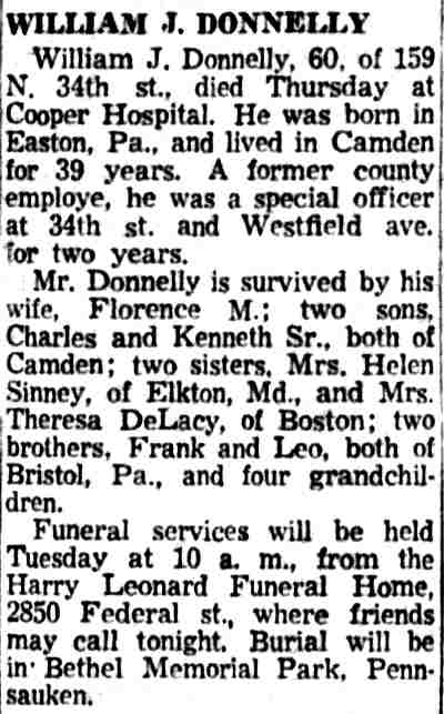 159 North 34th Street — William J. Donnelly family, Camden Courier-Post October 15, 1956
