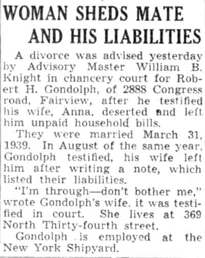 369 North 34th Street — Mrs. Anna Gondolph, Camden Courier-Post July 1, 1941