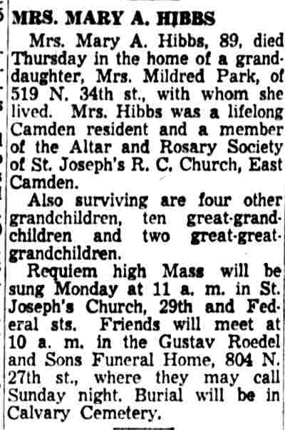 519 North 34th Street — Earl P. Hibbs family, Camden Courier-Post March 29, 1957