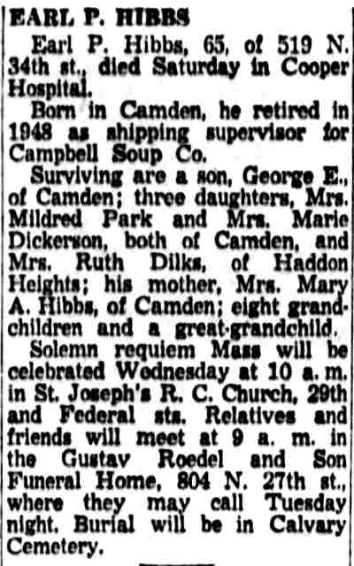519 North 34th Street — Earl P. Hibbs family, Camden Courier-Post June 25, 1956