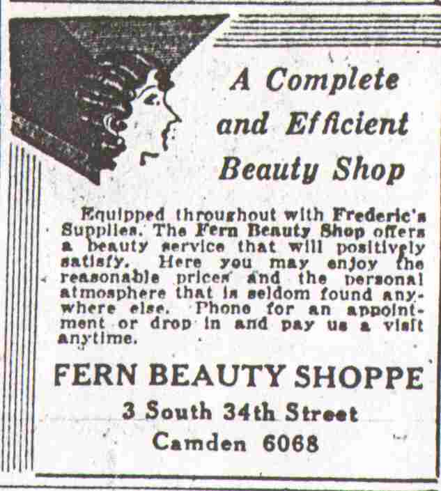 3 South 34th Street — Fern Beauty Shop, Camden Courier-Post May 4, 1930