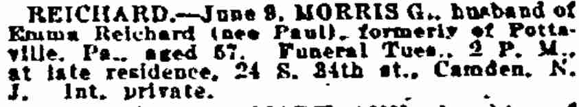 24 South 34th Street — Morris G. Reichard family, Philadelphia Inquirer June 13, 1922