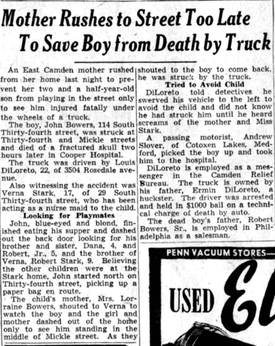 114 South 34th Street — Robert Bowers Sr. family, Camden Courier-Post July 22, 1941