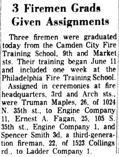3 Firemen Grads Given Assignments, Camden Courier-Post, July 10, 1964