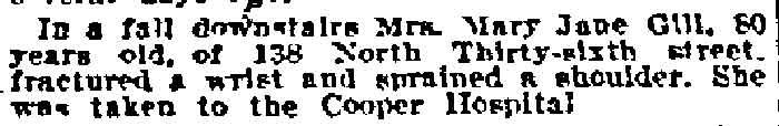 Notice about Mrs. Mary Jane Gill, Philadelphia Inquirer, July 30, 1912
