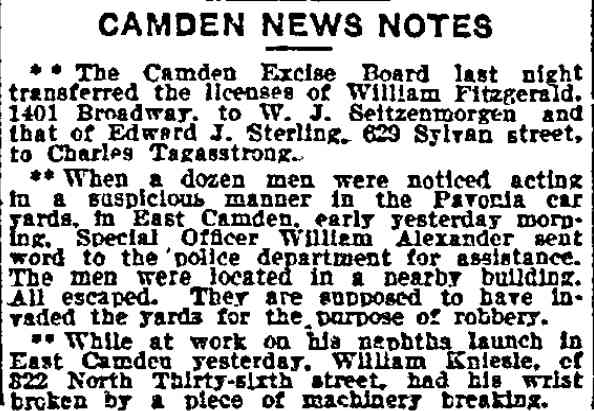Camden News Notes, Philadelphia Inquirer, June 18, 1908