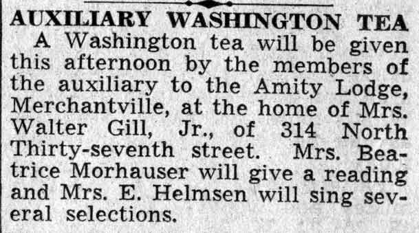 Auxiliary Washington Tea article — Camden Courier-Post, February 21, 1938