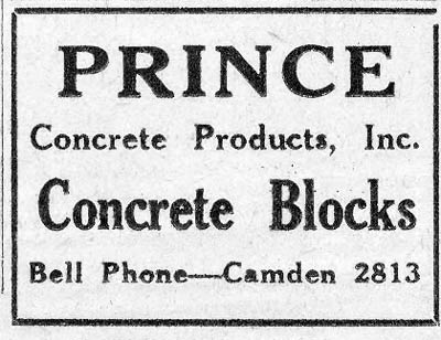 Prince Concrete Products, Inc. advertisement — Camden Courier-Post, March 12, 1930