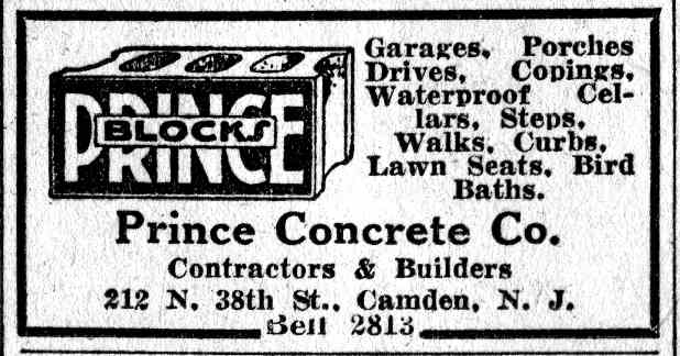 Prince Concrete Co. advertisement — Camden Courier-Post, June 9, 1932