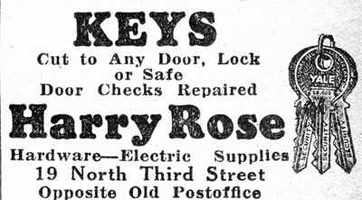 Harry Rose Keys Advertisement, Camden Courier-Post, February 1933