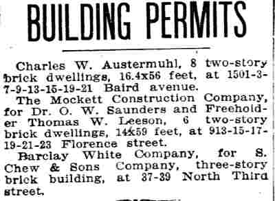 Building permits listing, Camden Daily Courier, April 25, 1913