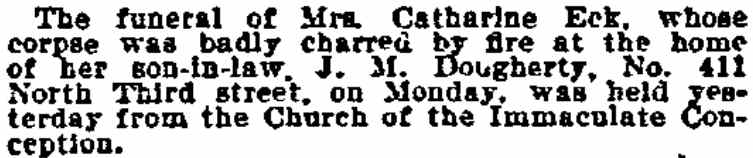 Funeral of Mrs. Catharine Eck, Philadelphia Inquirer, June 1, 1899