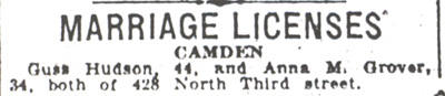 Marriage license, Camden Courier-Post, December 3, 1930