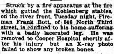 Fireman Frank Bott injured — Camden Post-Telegram, April 19, 1917
