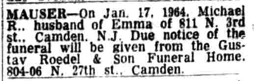 MAUSEROn Jan. 17, 1964, Michael R..., Camden Courier-Post, January 17, 1964