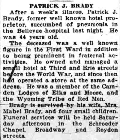 Patrick J. Brady, Camden Courier-Post, March 17, 1927