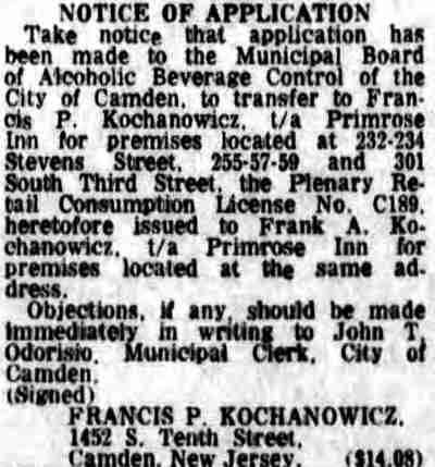 NOTICE OF APPLICATION - Camden Courier-Post, September 3, 1966