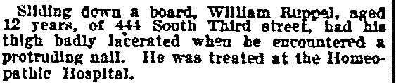 William Ruppel Injured, Philadelphia Inquirer, March 18, 1914