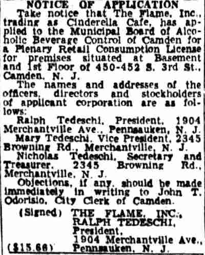 Legal Notice: Cinderella Cafe, Camden Courier-Post, June 20, 1959