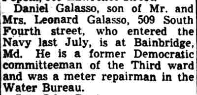 Daniel Galasso in the Navy, Camden Courier-Post, October 30, 1943