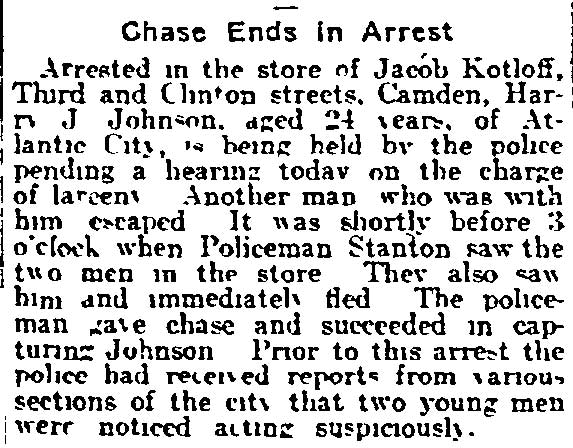 Chase Ends in Arrest, Philadelphia Inquirer, June 14, 1915