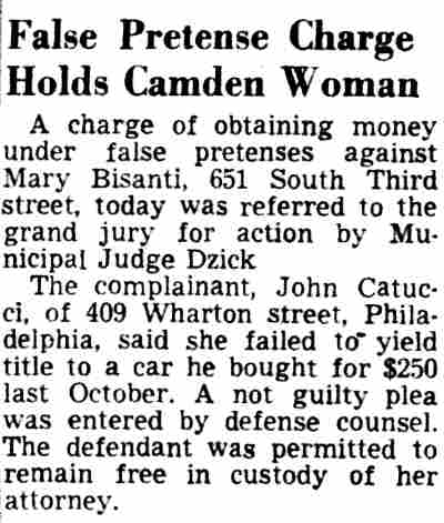 False Pretense Charge Holds Camden Woman, Camden Courier-Post, May 23, 1950