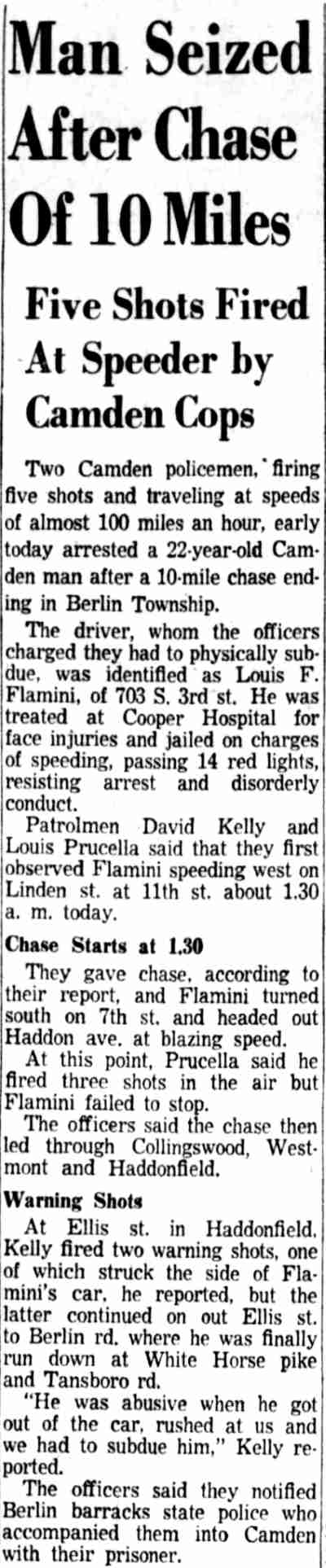 Man Seized After Chase Of 10 Miles, Camden Courier-Post, January 2, 1954