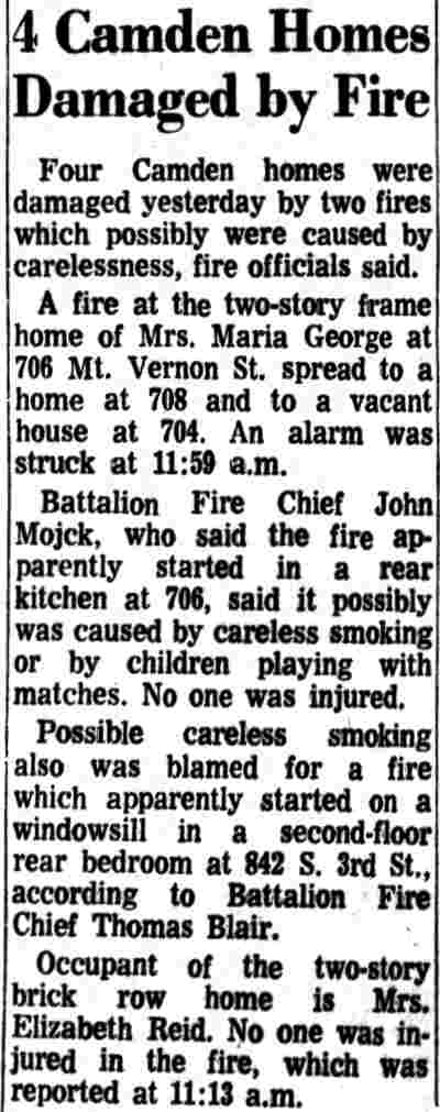 4 Camden Homes Damaged by Fire, Camden Courier-Post, April 15, 1971