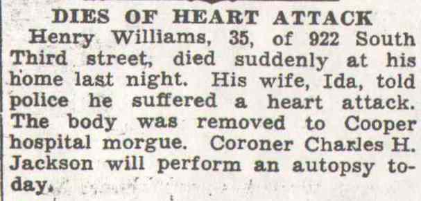 Dies of Heart Attack, Camden Courier-Post, October 28, 1936