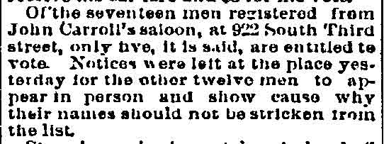 Registrations From John Carrolls Saloon, Philadelphia Inquirer, October 29, 1893