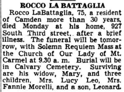 Rocco La Battaglia, Camden Courier-Post, March 12, 1941