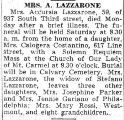 617 Line Street — Mrs. Calogero Constantino, 1941