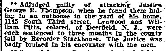 Lynwood and William Pitts Sentenced, Philadelphia Inquirer, September 17, 1910
