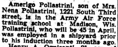 Amerigo Pollastrini, Army Air Force training school, Camden Courier-Post, February 10, 1943