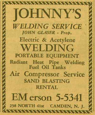 Johnny's Welding Service, 238 North 41st Street — New Jersey Bell Yellow Pages, 1955