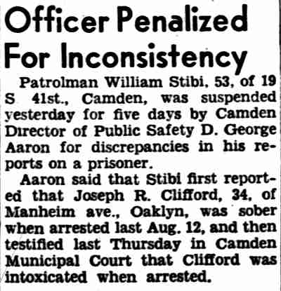 Officer Penalized For Inconsistency — Philadelphia Inquirer, August 23, 1952